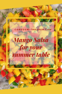 Mango salsa is made with fresh mango, tomatoes, lime and cilantro