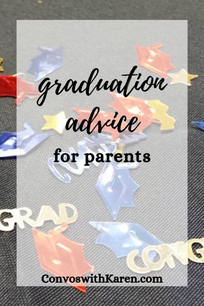 Graduation advice for parents with confetti background of graduation caps