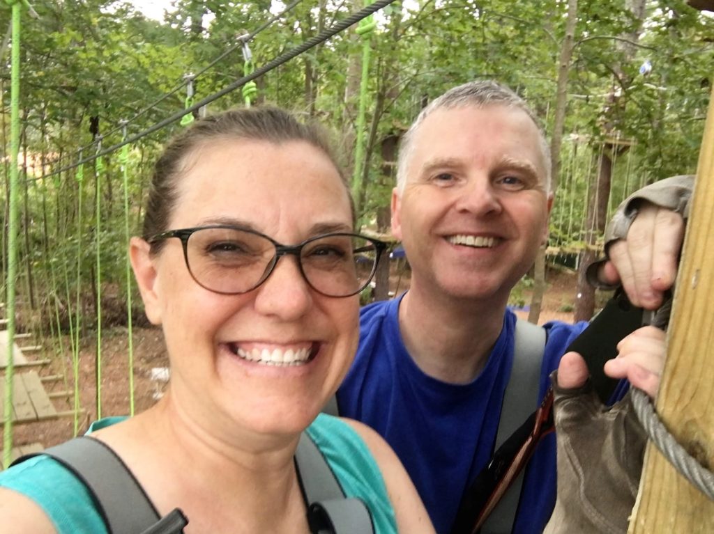 Rob and me on a date at TreeRunner Raleigh Adventures