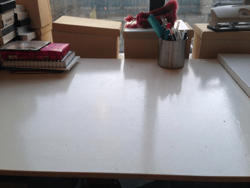 photo of clear desk with organized piles