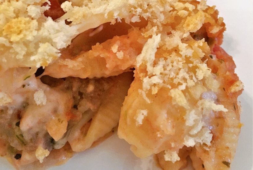 pasta with sausage cheese tomatoes and bread crumbs