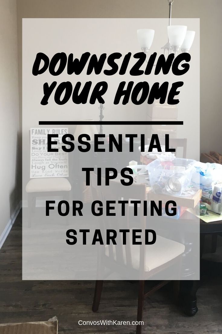 Downsizing your home starts with knowing when it's time to go. Then, use these tips to prepare yourself to live in a smaller space before you even move. #downsizing #downsizingyourhome #downsizingtips #howtodownsizeyourhome #tipsfordownsizing #simpleliving #moneymatters #simplify #midlife #lifestylechanges