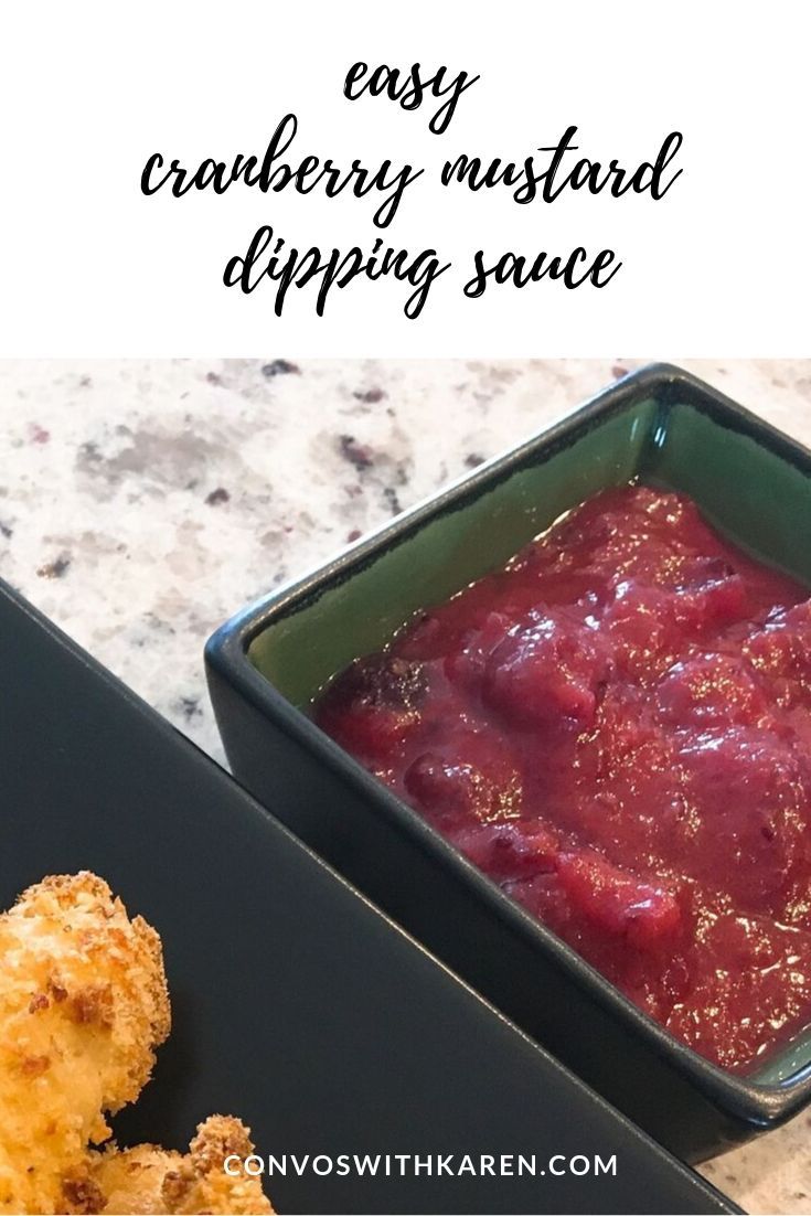 Cranberry sauce and mustard make a great dipping sauce for breaded chicken tenders. Easy menu item for gameday tailgating or awesome spread to dress up Thanksgiving leftovers. Tasty, healthy, delicious! In no time at all!!! #easyrecipes #cranberries #thanksgiving #thanksgivingleftovers #chickendip #dippingsauce #easythanksgivingrecipes #simplethanksgivingrecipes