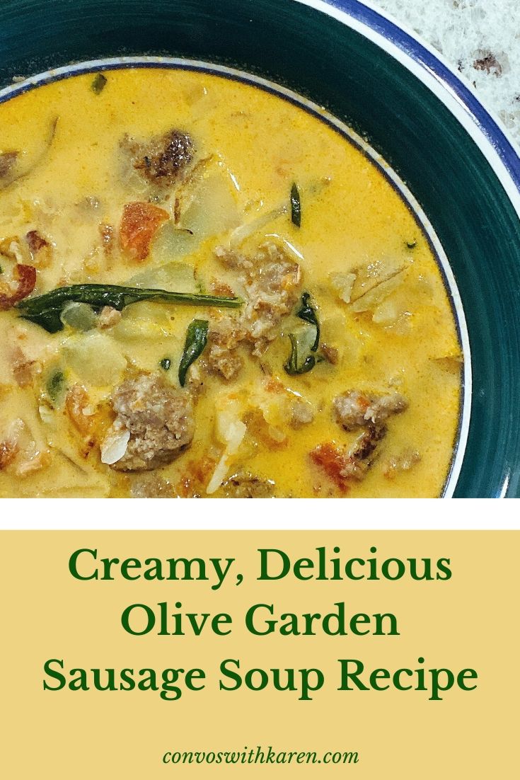 Creamy sausage soup with veggies and parmesan cheese makes a hearty, satisfying winter dinner. Inspired by Olive Garden's Zuppa Toscana, this soup makes a few healthy swaps and additions -- but we won't tell if you don't! #souprecipes #souprecipeseasy  #souprecipesausage #souprecipesausagepotato #souprecipescreamy #souprecipesforfall #souprecipeswinter #souprecipesolivegarden #zuppatoscana 